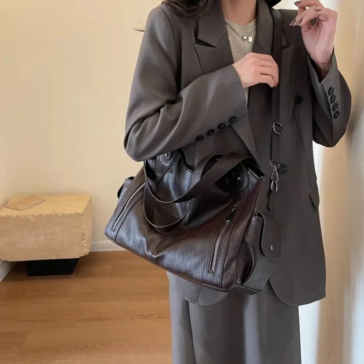 Women's Shoulder Bag Leather Zipper Detail Handbag