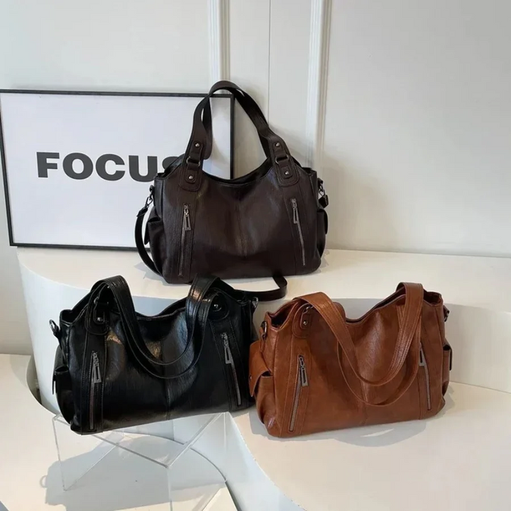 Women's Shoulder Bag Leather Zipper Detail Handbag