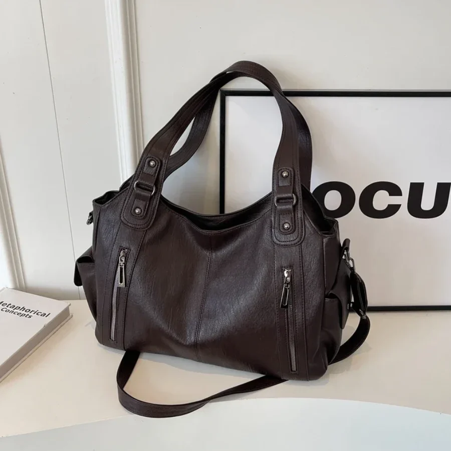 Women's Shoulder Bag Leather Zipper Detail Handbag