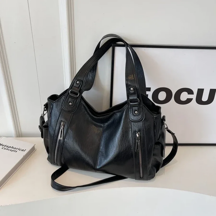 Women's Shoulder Bag Leather Zipper Detail Handbag