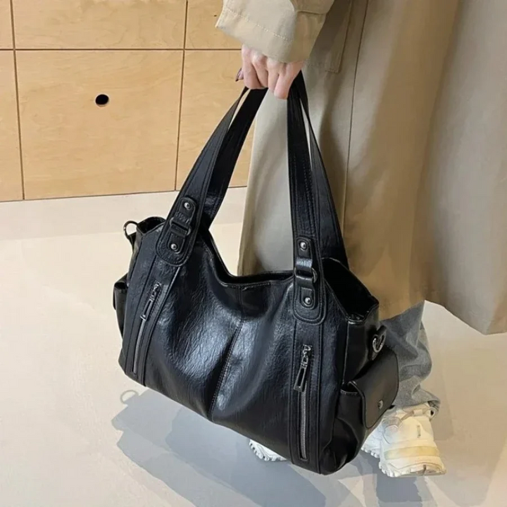 Women's Shoulder Bag Leather Zipper Detail Handbag
