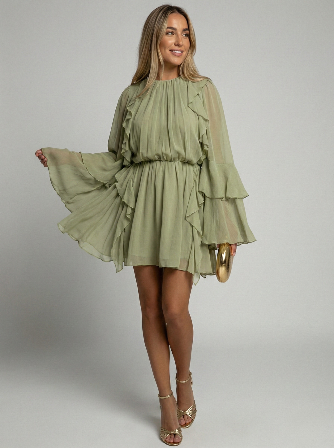 Women's Mini Dress Chiffon Long Sleeve Party Dress