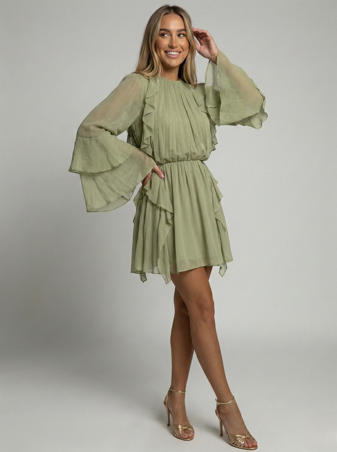 Women's Mini Dress Chiffon Long Sleeve Party Dress