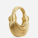Women's Metallic Knot Top Handle Handbag High-Shine Clutch
