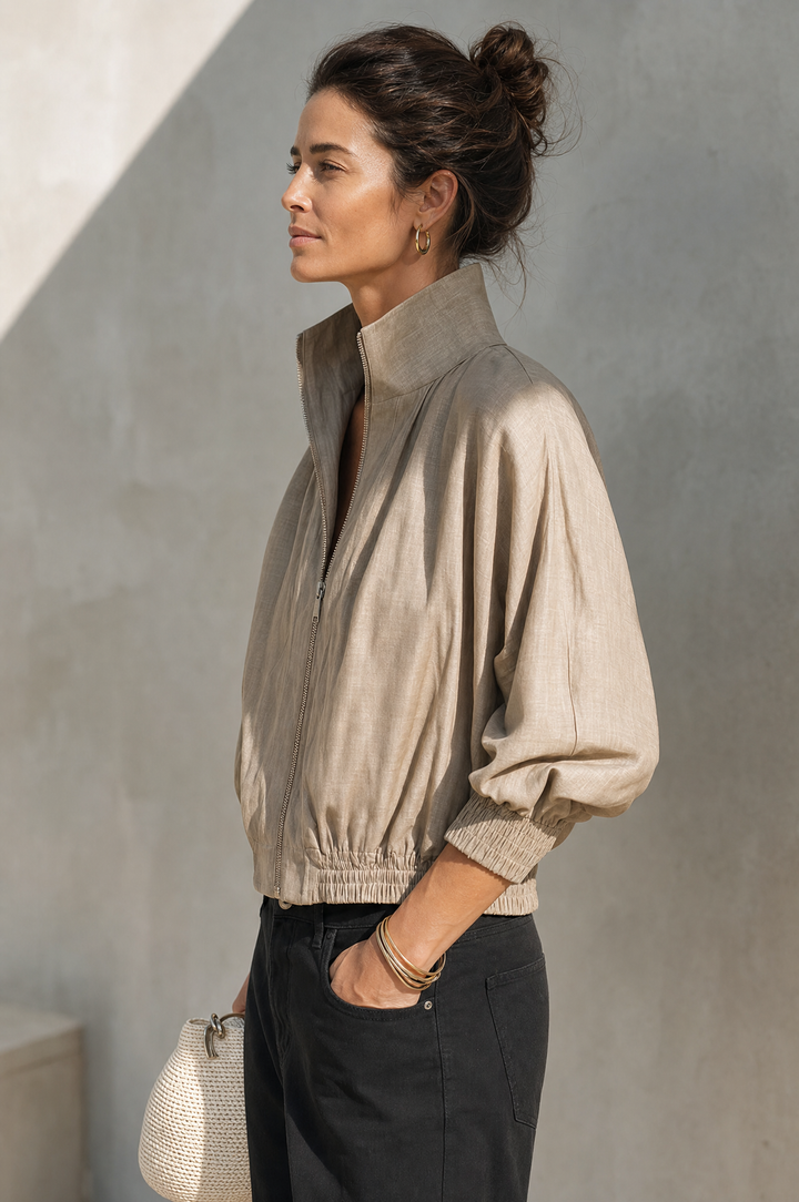 Women's Nylon Bomber Jacket Cropped Lightweight Casual Coat