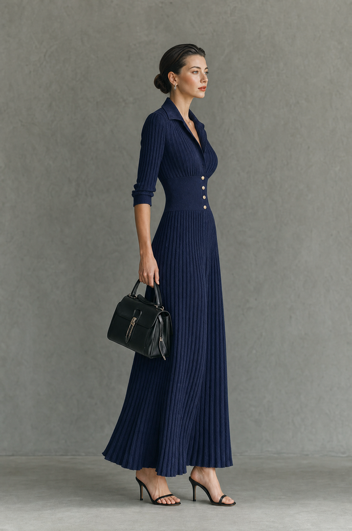 Women's Silk Elegant Office Midi A-Line Shirt Dress