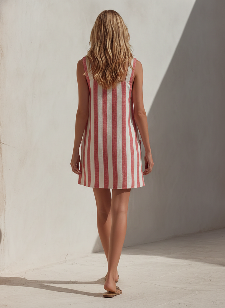 Women's Linen Striped Square Neck Casual Mini Dress