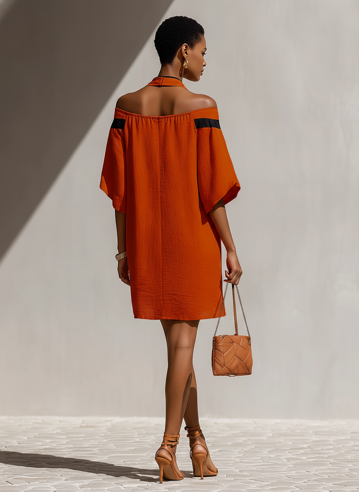 Women's Off Shoulder Dress Linen Casual Mini Party Shift Dress