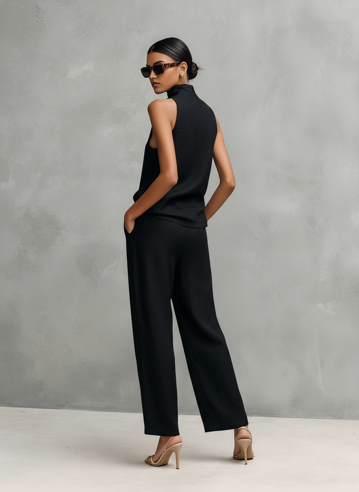 Women's Linen Halter Neck Wide Leg Trousers Two-Piece Set