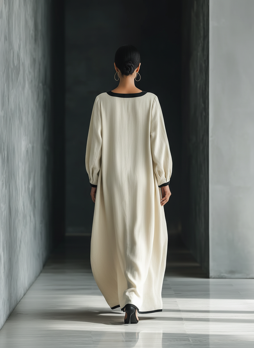 Women's Linen Blend Long Sleeve Square Neck Loose Fit Casual Maxi Dress