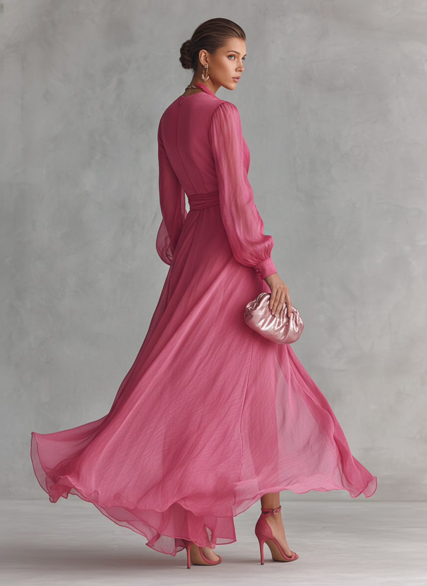 Women's Silk Wrap Maxi Dress With Slit High Volume Evening Gown