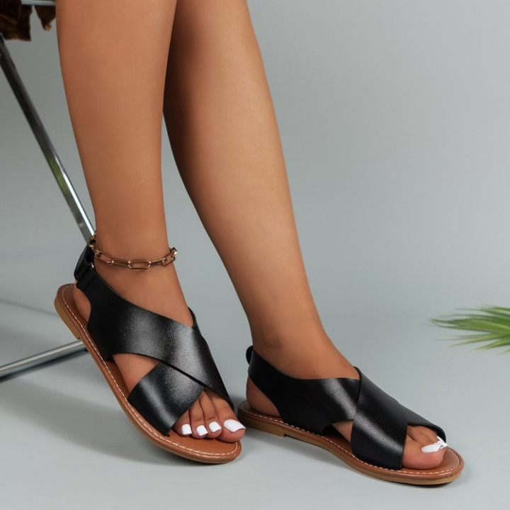 Women's Leather Flat Sandals Open Toe Comfort Shoes