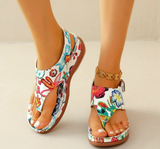 Women's Summer Floral Leather Sandals With Adjustable Strap
