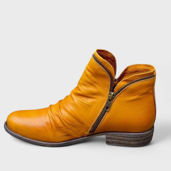 Women's Leather Ankle Boots Flat Comfy Casual Walking Shoes