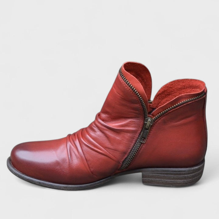 Women's Leather Ankle Boots Flat Comfy Casual Walking Shoes