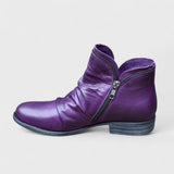 Women's Leather Ankle Boots Flat Comfy Casual Walking Shoes