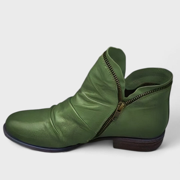 Women's Leather Ankle Boots Flat Comfy Casual Walking Shoes