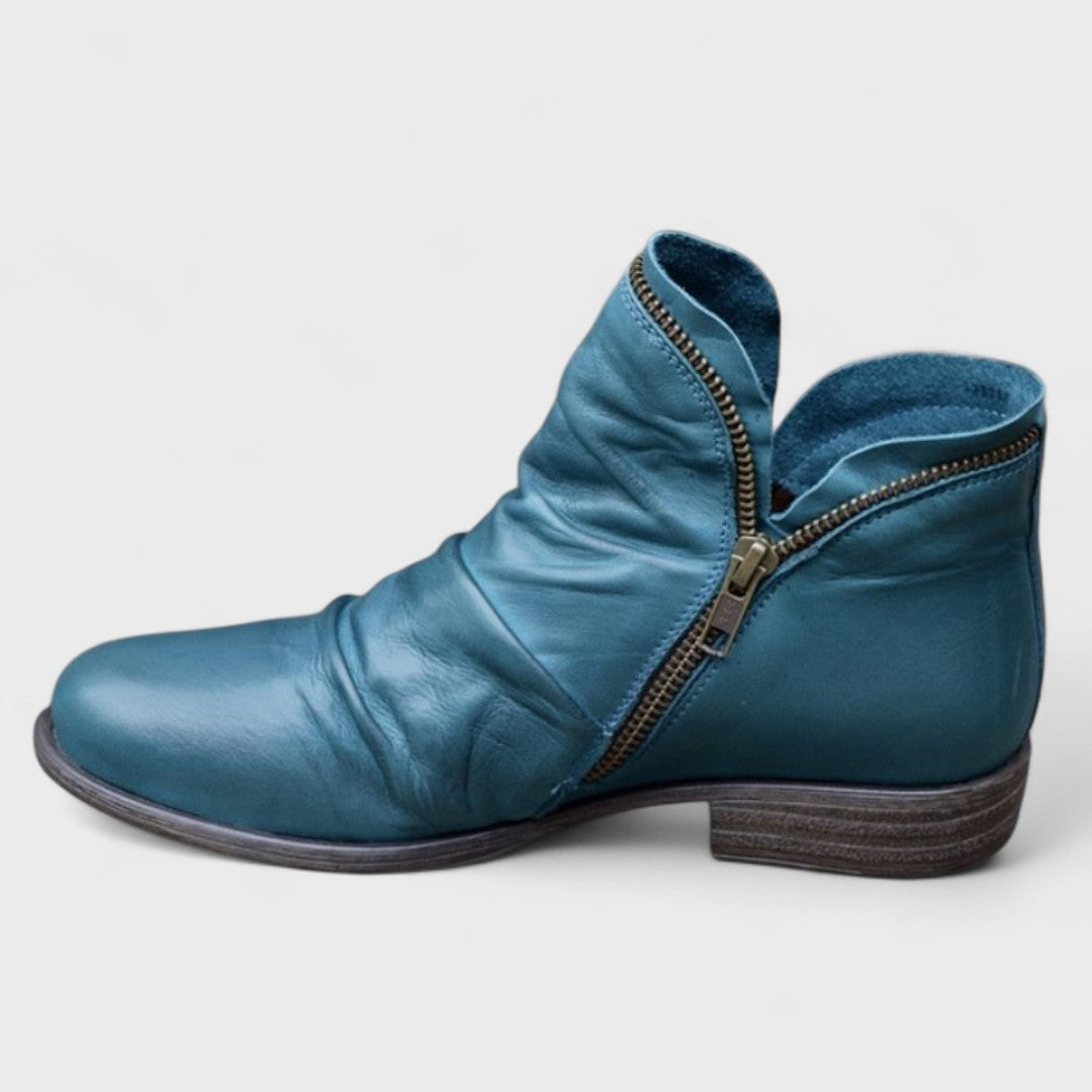 Women's Leather Ankle Boots Flat Comfy Casual Walking Shoes