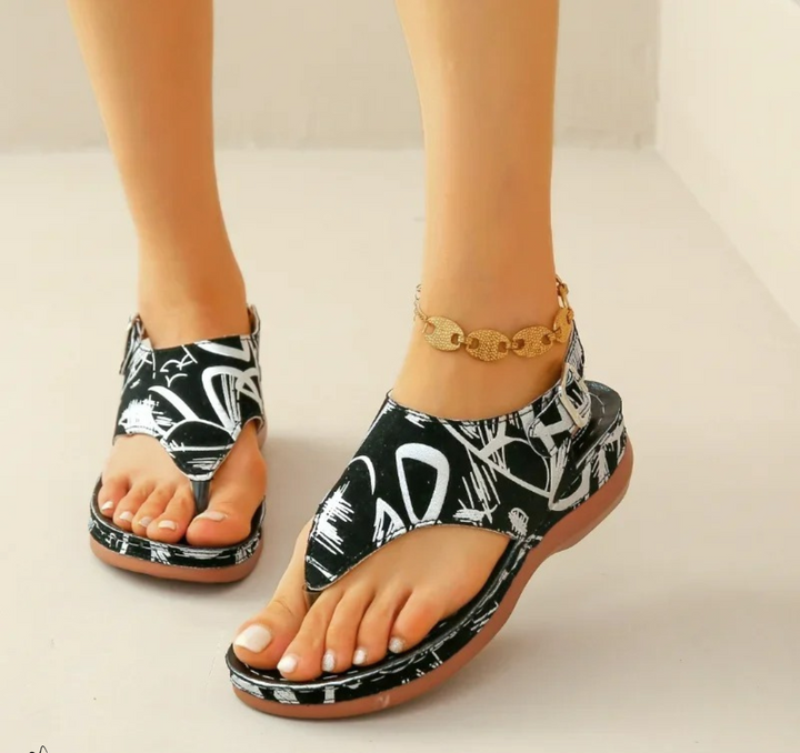 Women's Summer Floral Leather Sandals With Adjustable Strap