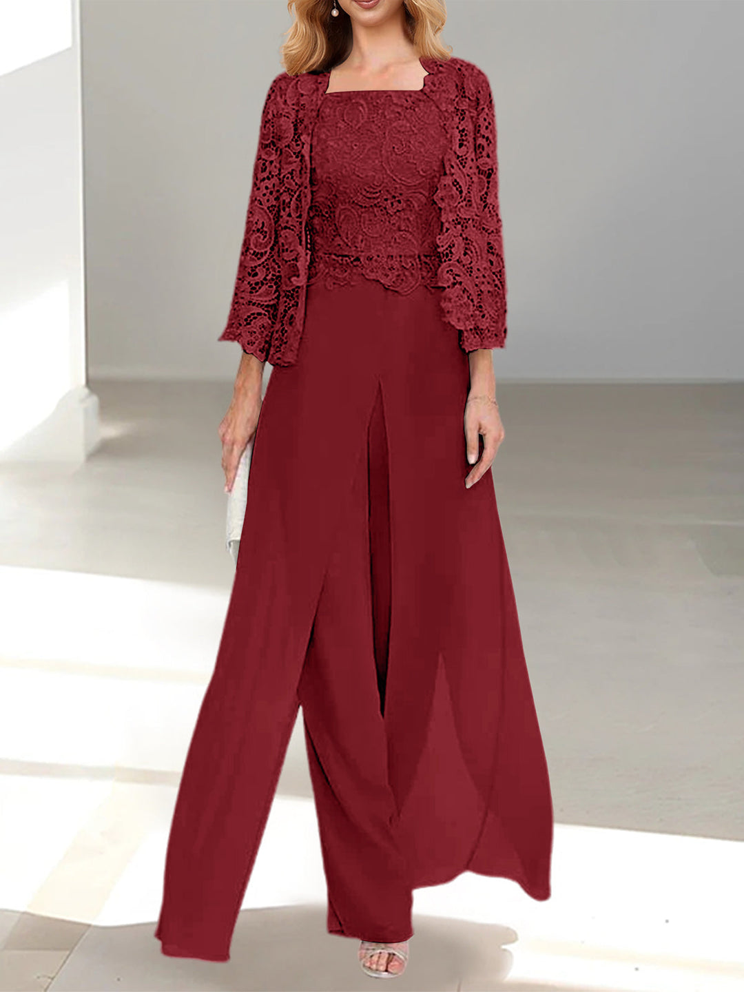 Women's Chiffon Evening Jumpsuit Cardigan Set