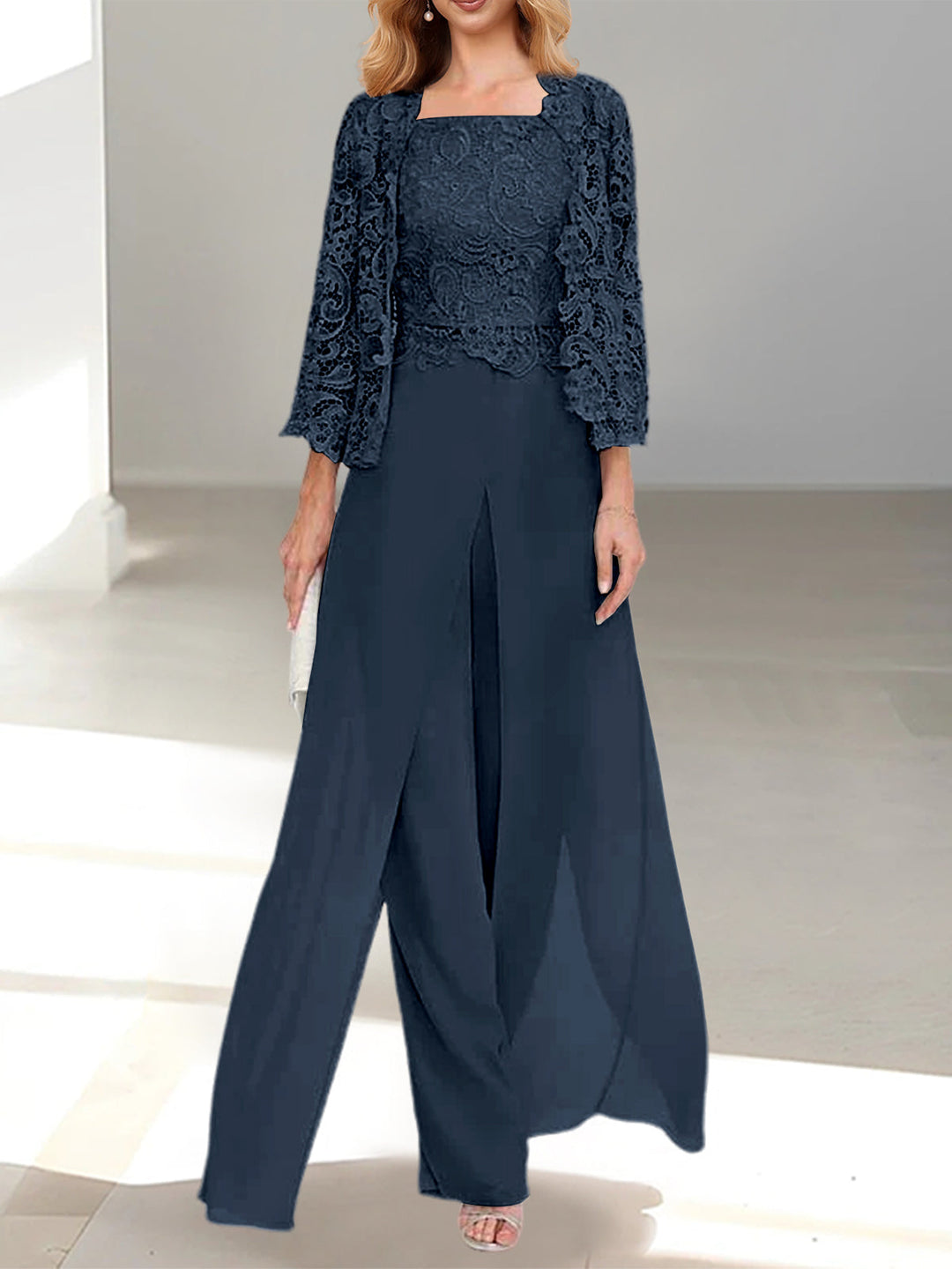 Women's Chiffon Evening Jumpsuit Cardigan Set