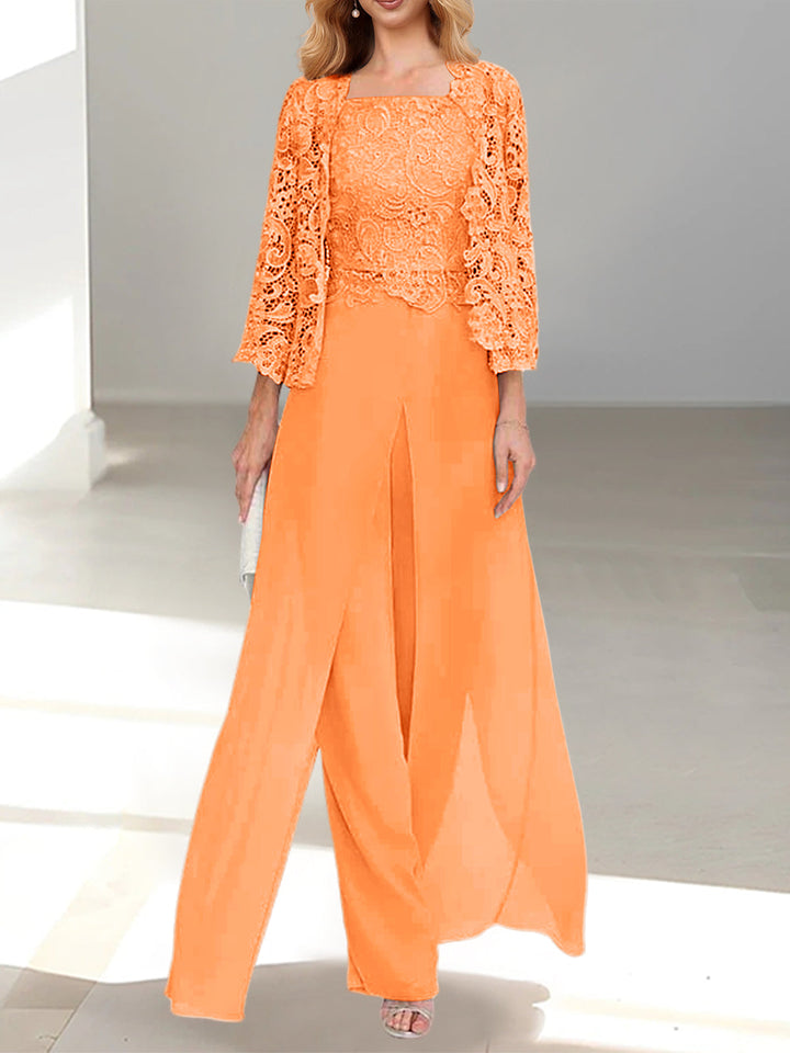Women's Chiffon Evening Jumpsuit Cardigan Set
