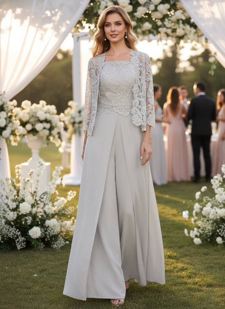 Women's Chiffon Evening Jumpsuit Cardigan Set