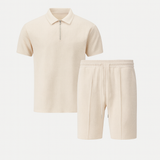 Men's Knit Polo and Shorts Set Mixed Wool Two-Piece Outfit