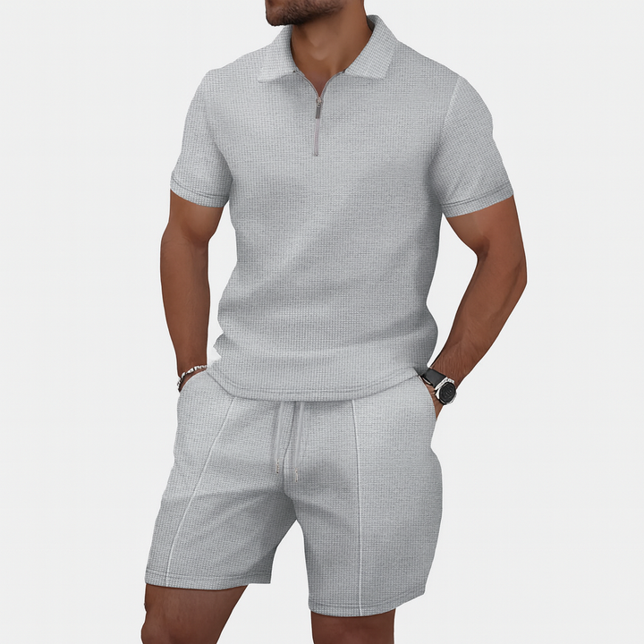 Men's Knit Polo and Shorts Set Mixed Wool Two-Piece Outfit