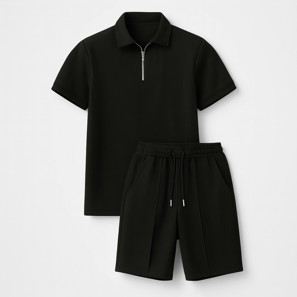 Men's Knit Polo and Shorts Set Mixed Wool Two-Piece Outfit