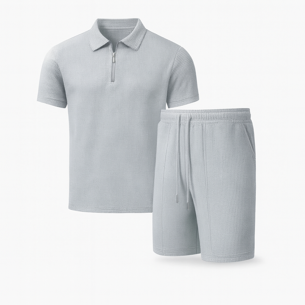 Men's Knit Polo and Shorts Set Mixed Wool Two-Piece Outfit