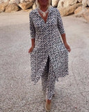 Women’s Linen Printed Button-Front Top & Trousers Set