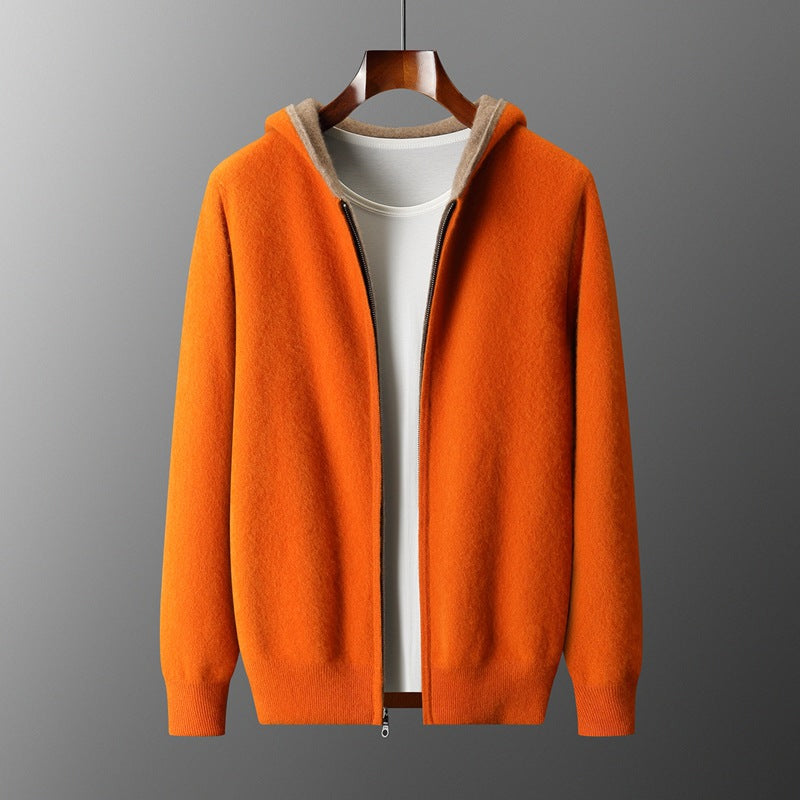 Veste-sweat à capuche zippée en maille de laine réversible pour homme