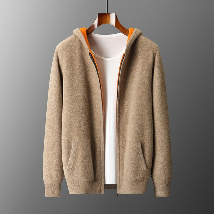 Veste-sweat à capuche zippée en maille de laine réversible pour homme