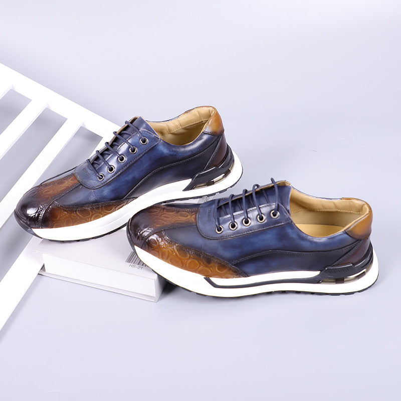 Men's Textured Leather Lace-Up Sneakers