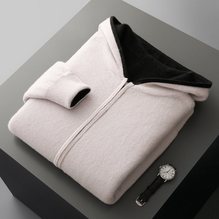 Veste-sweat à capuche zippée en maille de laine réversible pour homme