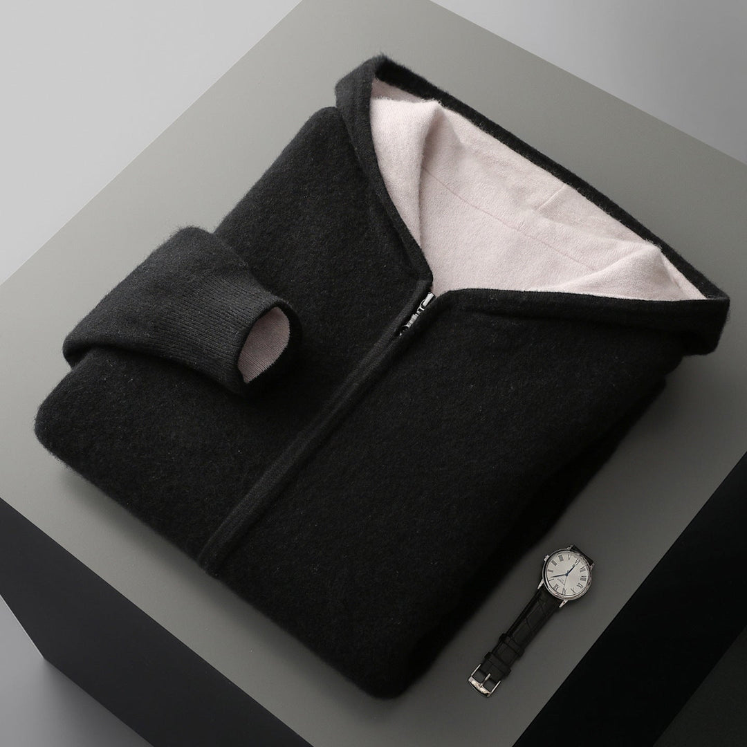 Veste-sweat à capuche zippée en maille de laine réversible pour homme