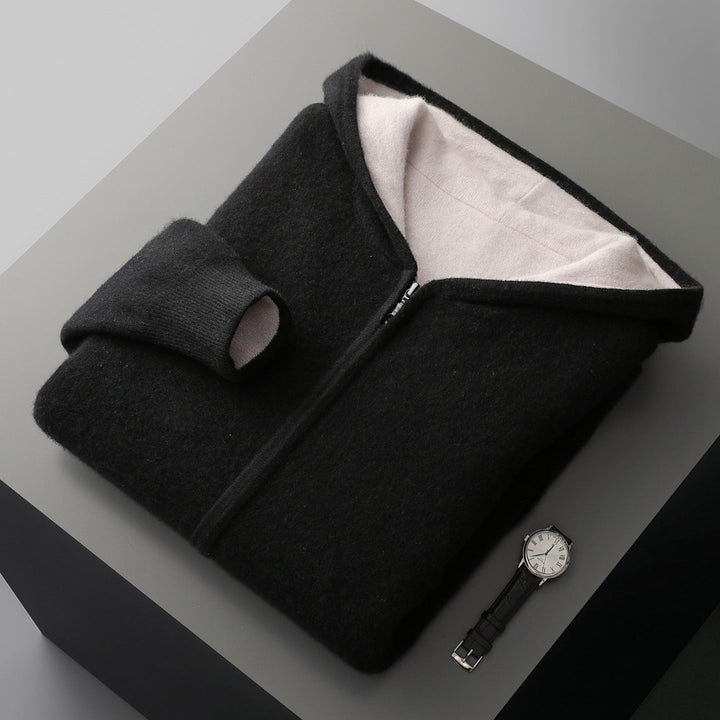 Veste-sweat à capuche zippée en maille de laine réversible pour homme
