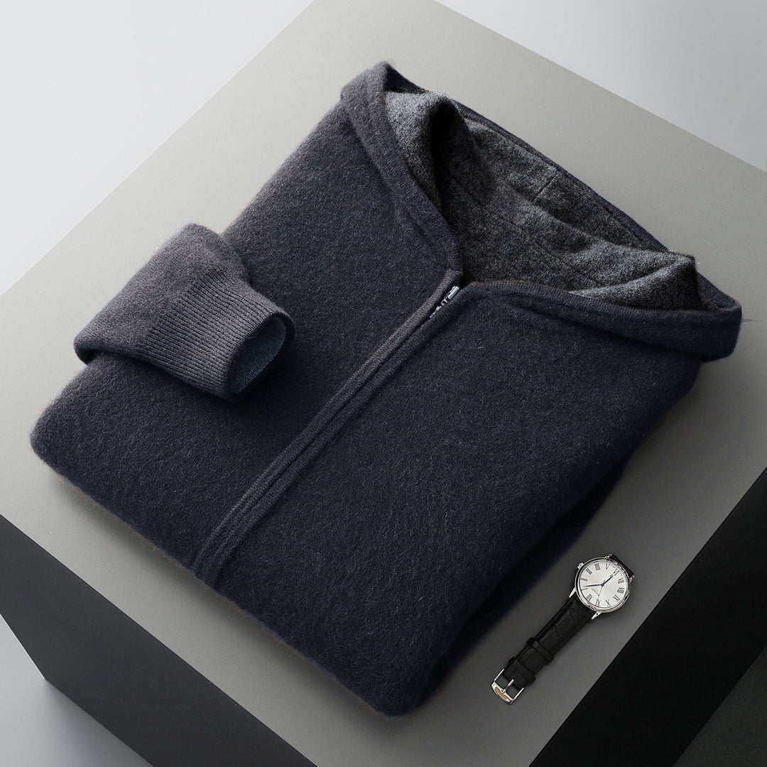 Veste-sweat à capuche zippée en maille de laine réversible pour homme