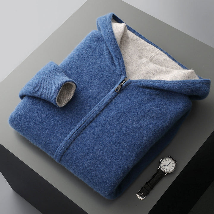 Veste-sweat à capuche zippée en maille de laine réversible pour homme