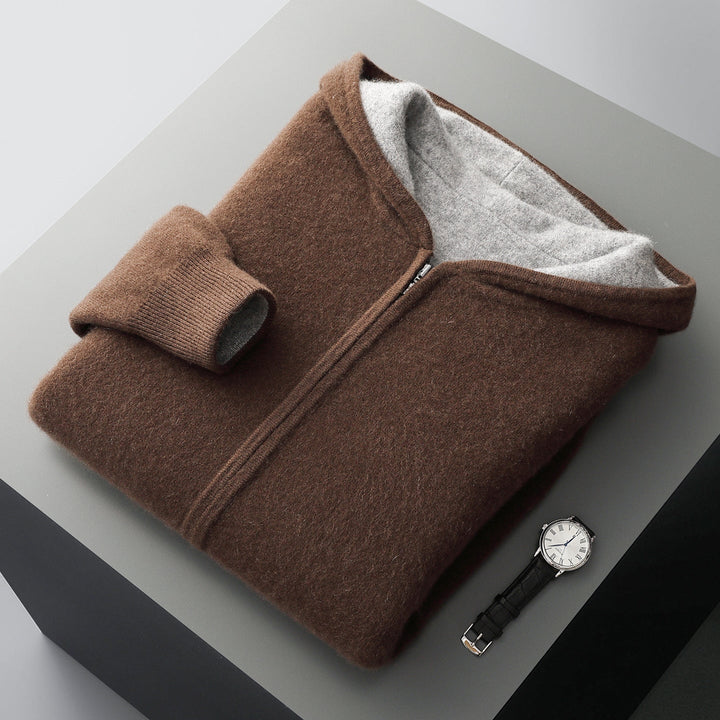 Veste-sweat à capuche zippée en maille de laine réversible pour homme