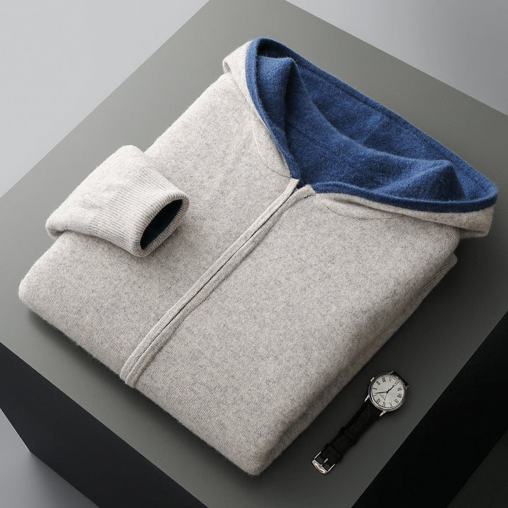 Veste-sweat à capuche zippée en maille de laine réversible pour homme