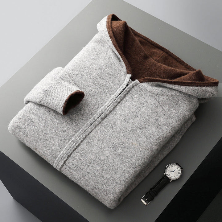 Veste-sweat à capuche zippée en maille de laine réversible pour homme