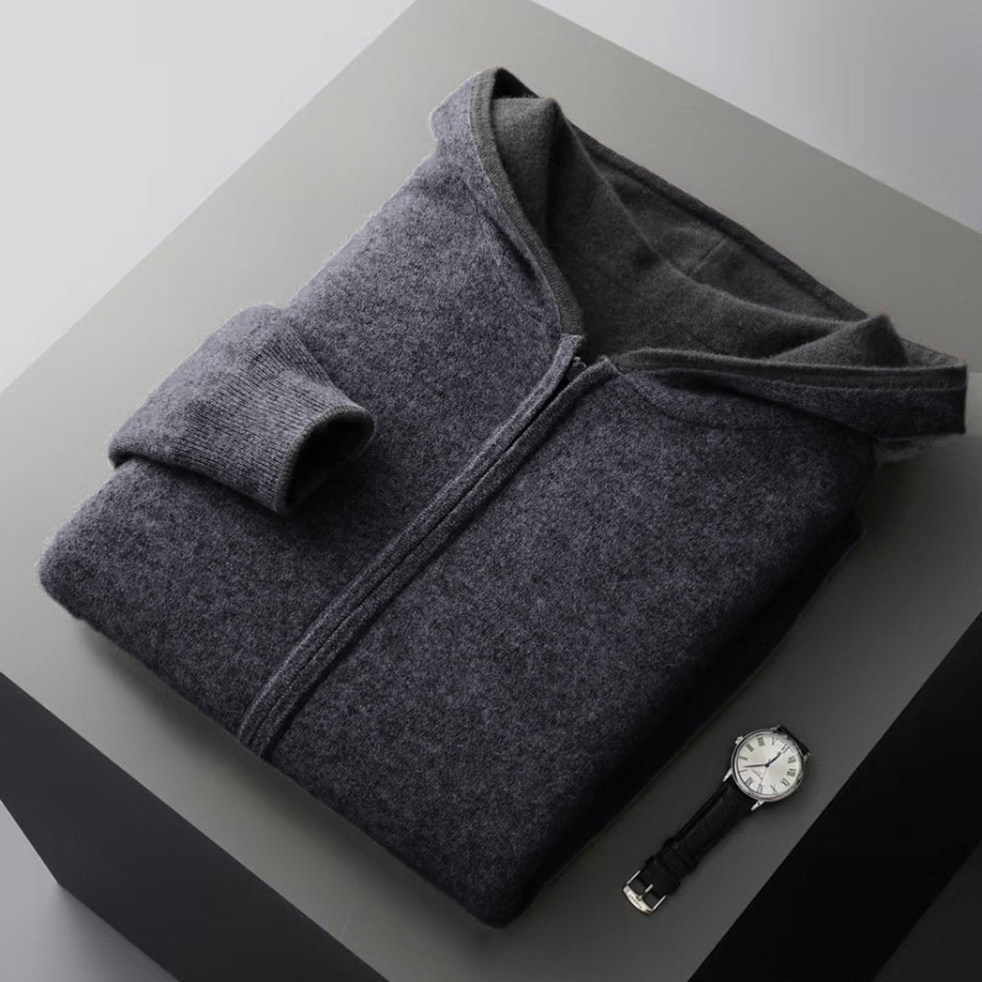 Veste-sweat à capuche zippée en maille de laine réversible pour homme