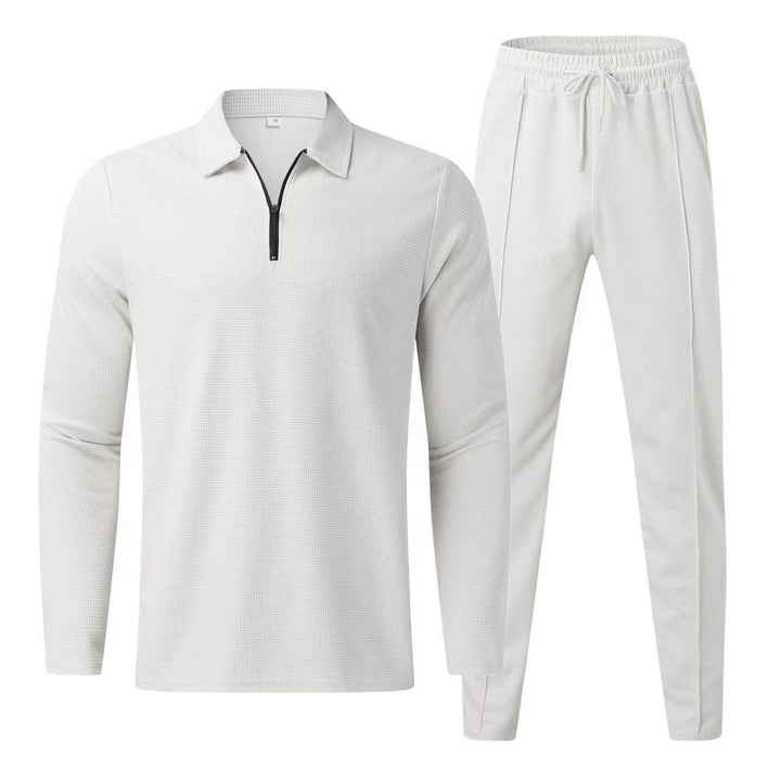 Men's Fleece Tracksuit Quarter Zip Long Sleeve Polo Shirt and Joggers Set