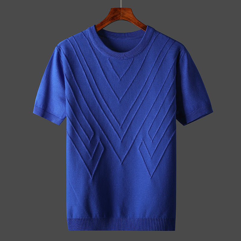 Men's Knit Geometric Textured Short Sleeve T-Shirt