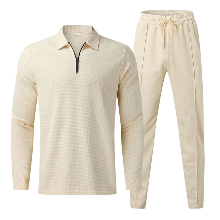 Men's Fleece Tracksuit Quarter Zip Long Sleeve Polo Shirt and Joggers Set