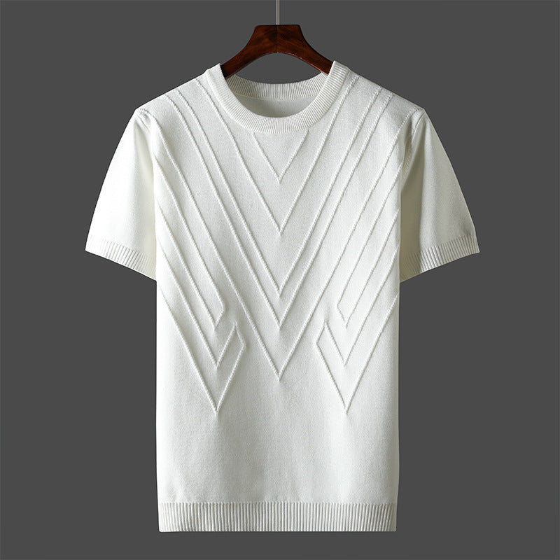 Men's Knit Geometric Textured Short Sleeve T-Shirt
