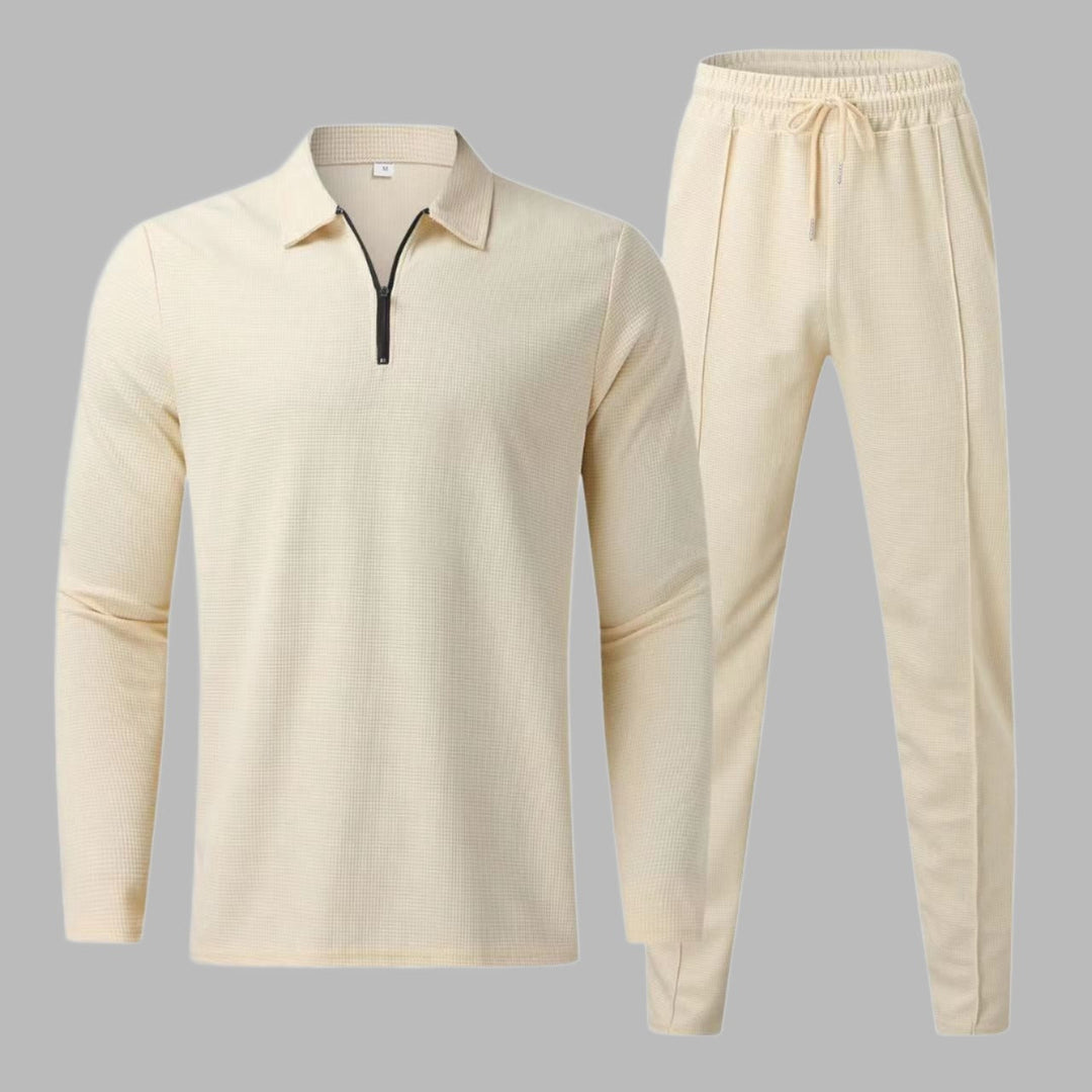 Men's Fleece Tracksuit Quarter Zip Long Sleeve Polo Shirt and Joggers Set