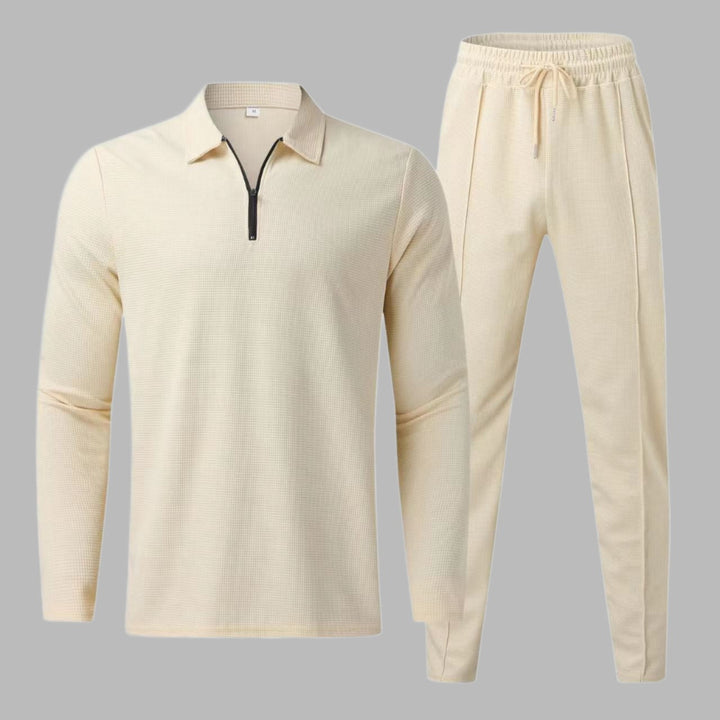 Men's Fleece Tracksuit Quarter Zip Long Sleeve Polo Shirt and Joggers Set